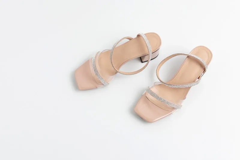 Сандалии женские на высоком каблуке босоножки с квадратным носком прозрачные