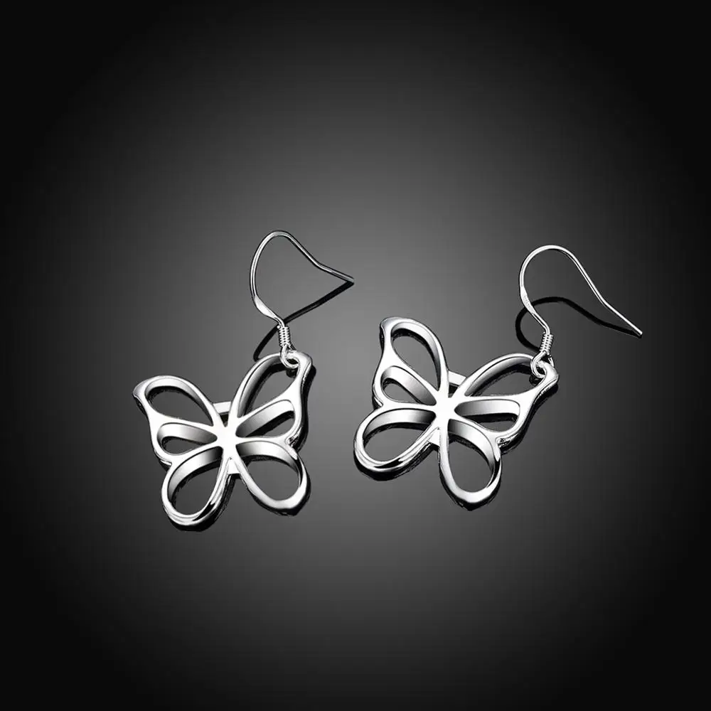

Top Quality Woman Earrings 925 Silver Fashion Simple Insect Hollow Butterfly Drop Earrings Trendy Jewelry