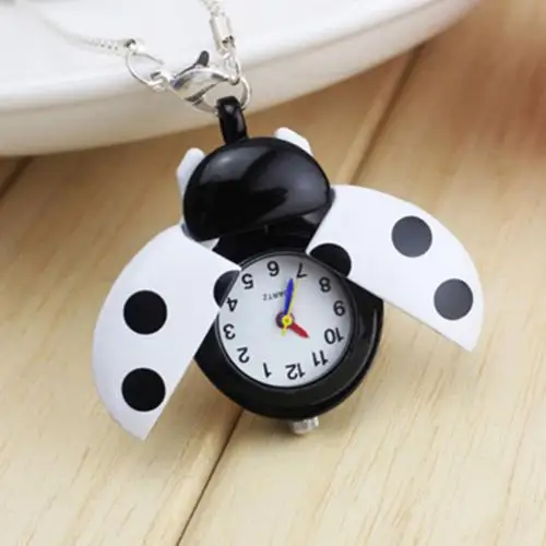 Белый Часы reloj Ретро Жук Божья коровка форма кварцевые карманные часы ожерелье кулон унисекс подарки Горячие карманные часы сплав форма жука - Цвет: Белый