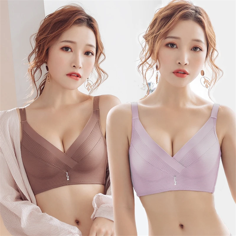 

Женский Соблазнительный комплект с бюстгальтером, удобный Собранный бесшовный бюстгальтер с кружевной чашечкой, v-образный бюстгальтер, то...