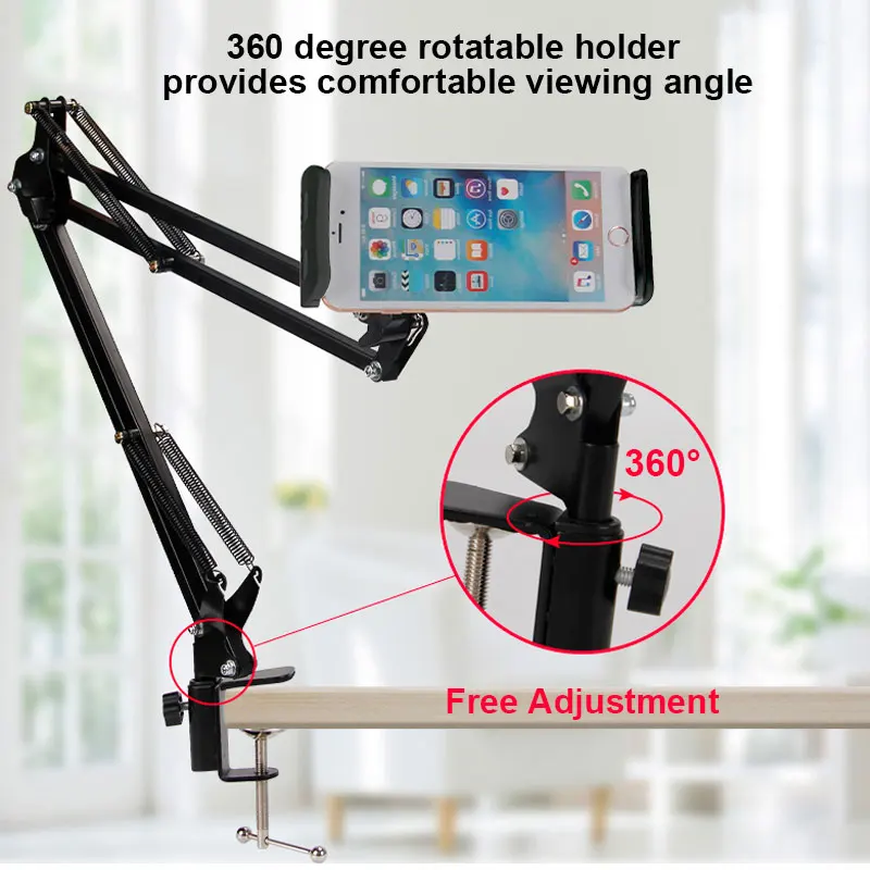 universal long arm tablet stand holder for ipad samsung xiaomi huawei lazy metal desk mobile phone tablet stands clip support free global shipping
