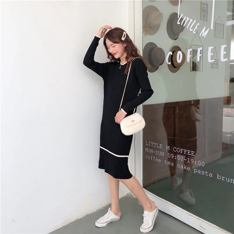 2019 new autumn and winter long over-the-knee sweater skirt ladies loose head is very temperament knit dress warm female | Женская
