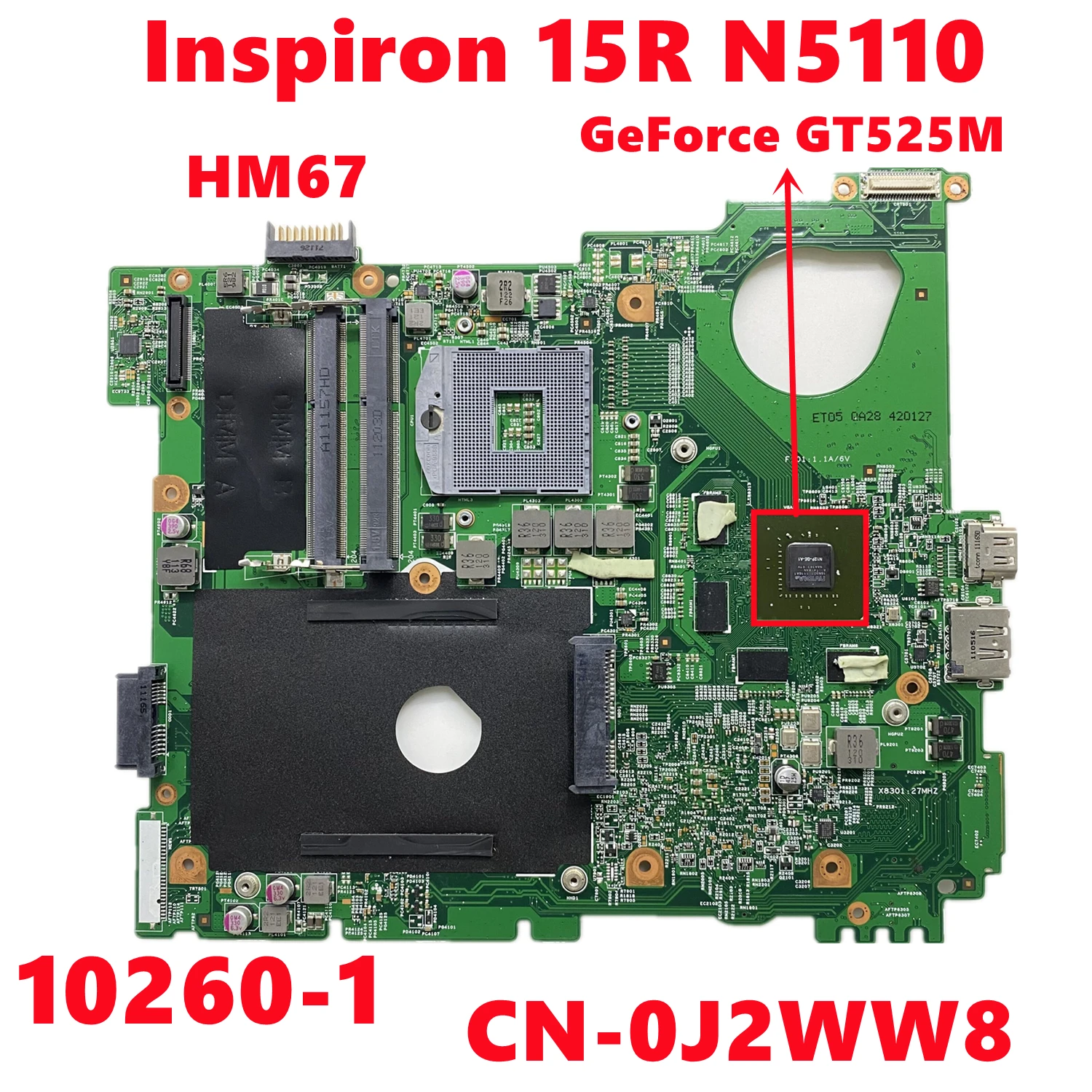 para Dell Inspiron Laptop Motherboard Mainboard 102601 com N12p-ge-a1 Ddr3 Hm67 100% Testado ok Cn0j2ww8 0j2ww8 15r N5110 J2ww8 Placa-mãe para notebook
