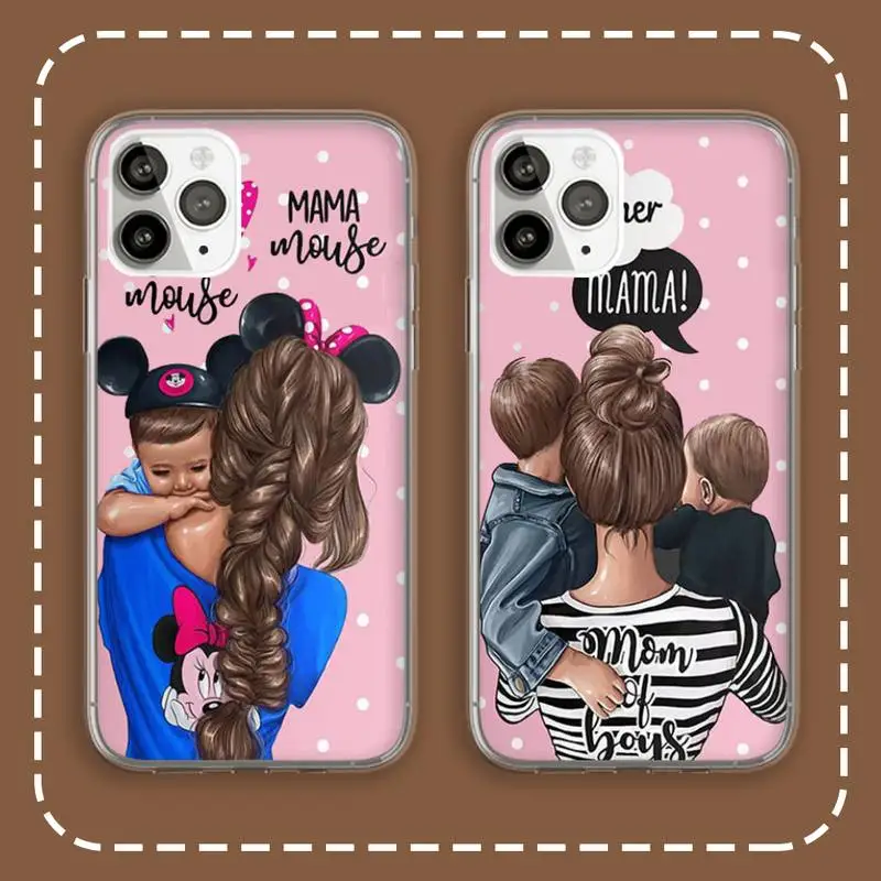 

Baby mother Phone Case Transparent for iPhone 6 7 8 11 12 s mini pro X XS XR MAX Plus cover funda shell