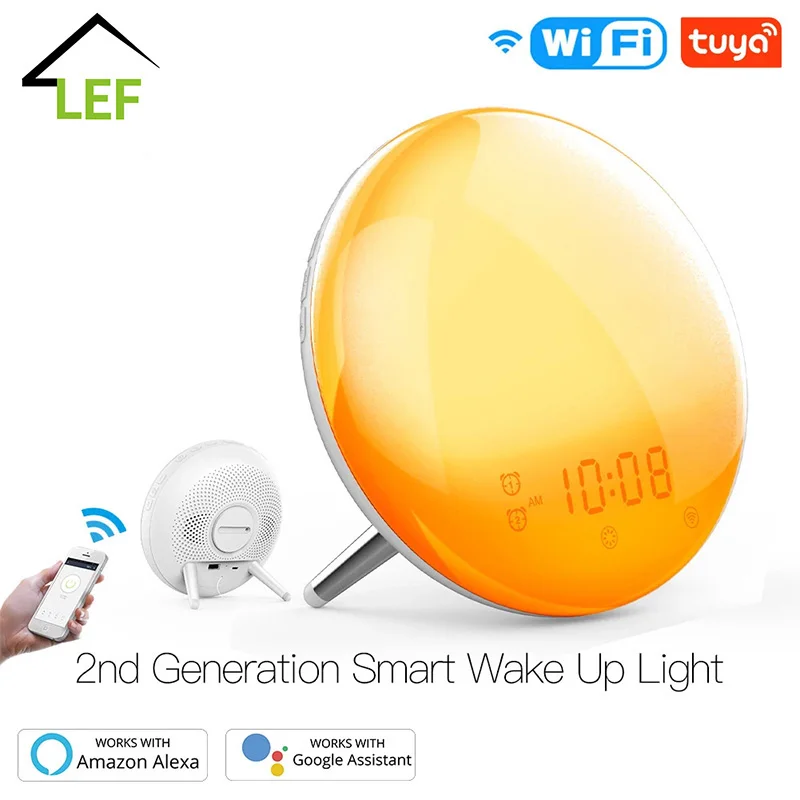 

WiFi Smart Wake Up Light Workday Alarm Clock with 7 Colors Sunrise/Sunset Smart Life Tuya APP Works with Alexa Google Home