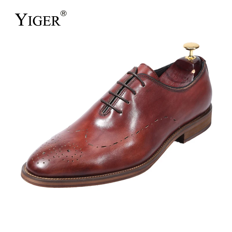 YIGER New Men Dress shoes Man Business shoes Genuine Leather Carved Italian Derby Wedding Shoes Oxford Handmade Brand shoes yiger new 2019 men dress shoes big size 41 50 man business shoes genuine leather male lace up casual shoes spring autumn 0230