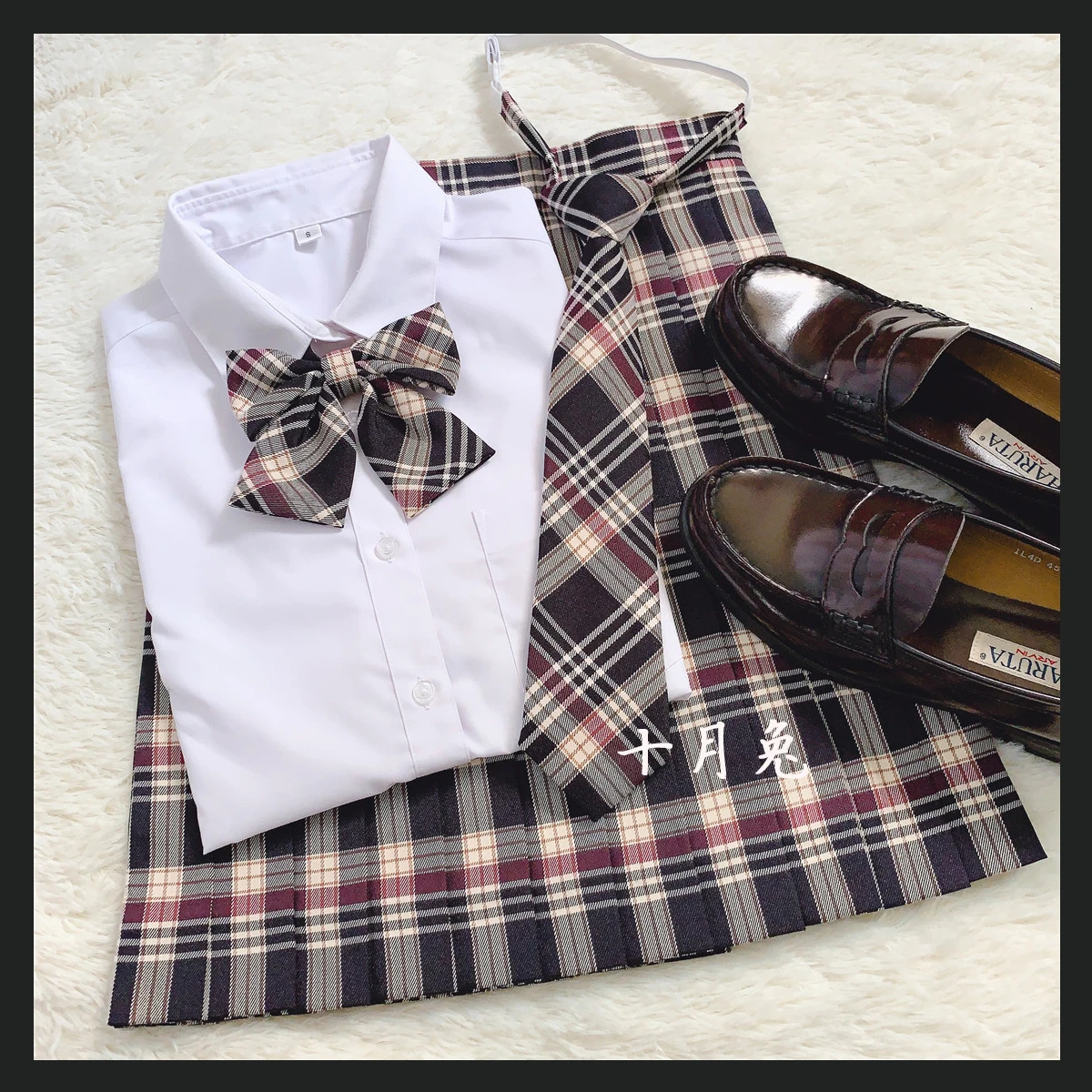 

[Spade] Girl Long/Short Sleeve Summer High Waist Pleated Skirts Plaid Skirts Women Dress For JK School Uniform Students