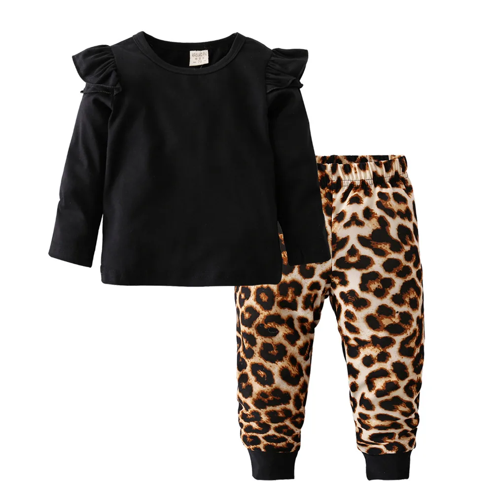 Infant baby girl clothes sets newborn cotton clothing long-sleeved black pure color t-shirt+pants infant 2PCS suits | Детская одежда и
