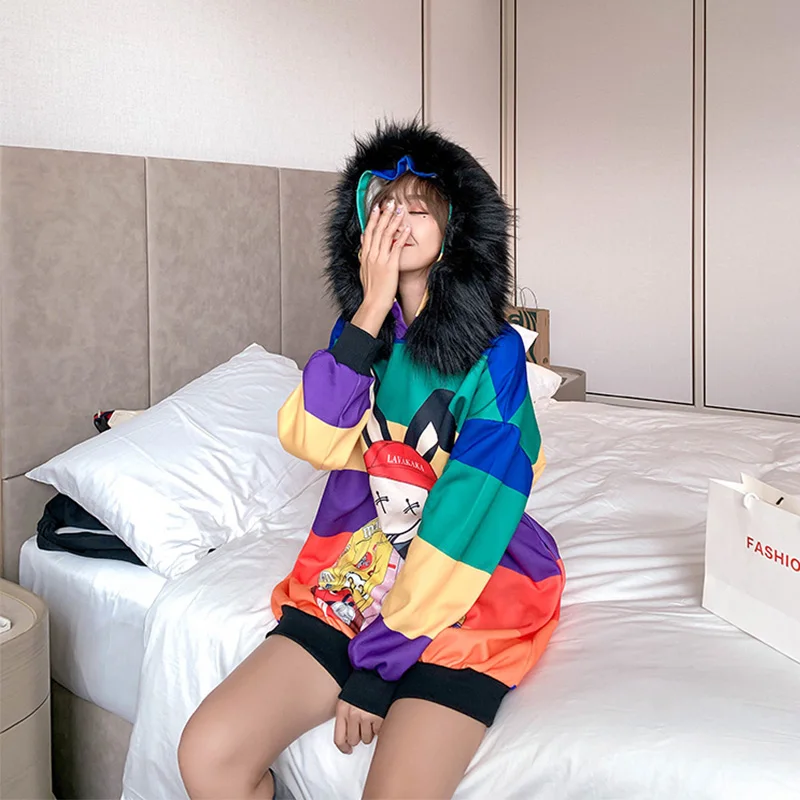 Зимние Бархатные свитера 2020 Модные женские свободные свитшоты с меховым