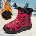 Женские зимние ботильоны на молнии, модель 2022 года, модная повседневная обувь с принтом, женские ботинки, теплые зимние ботинки с плюшевой подкладкой