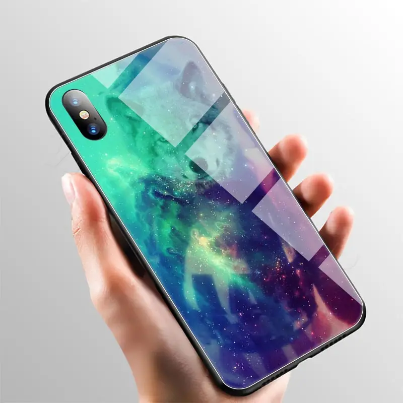 Чехол для iPhone 12 Mini 11 Pro Max X XS XR 8 7 6 6S Plus из закаленного стекла с черными