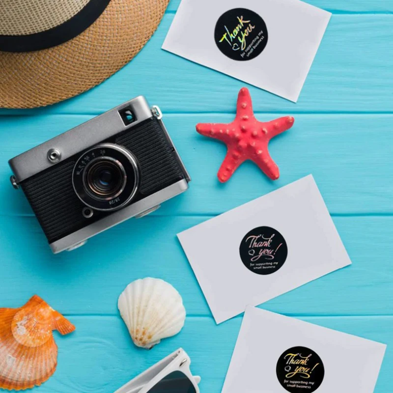 

500pcs/roll Black Thank You Sticker Round Seal Label Scrapbooking Envelope Packaging Stationery Sticker