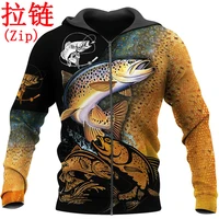 brown trout print unisex harajuku style sweater men and women zipper casual streetwear 3d in spain 2021