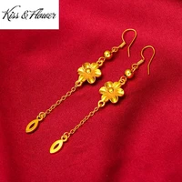 kissflower er27 2022 fine jewelry wholesale fashion woman birthday wedding gift flower tassel exquisite 24kt gold drop earings