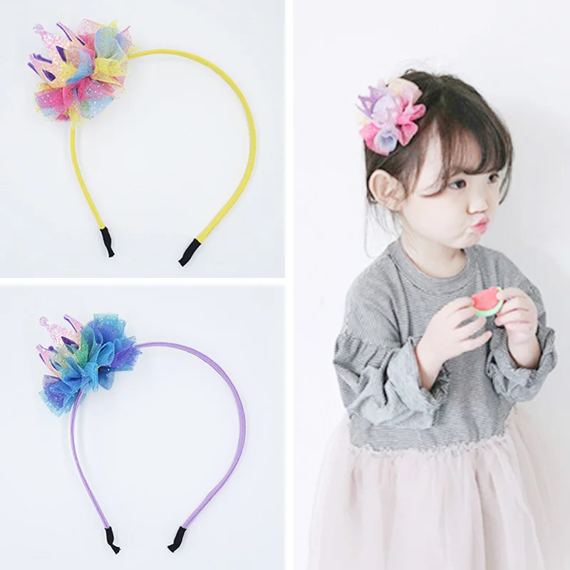 

12pcs Child Gradient Mesh Hair Flower Headband Headdress Girls Glitter Crown Hairband Kids Hair Accessories