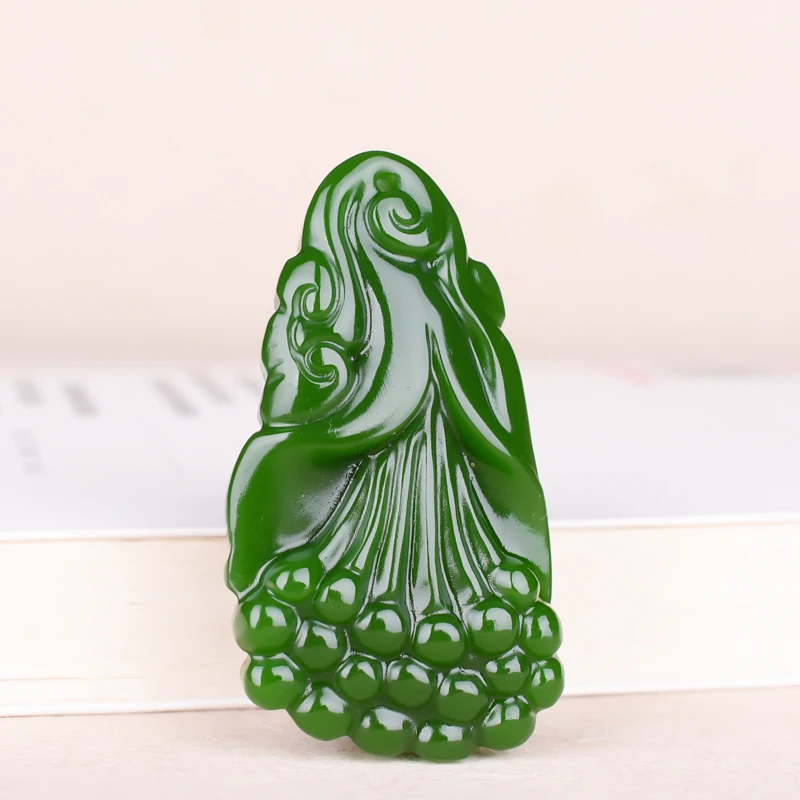 Ожерелье с подвеской из натурального зеленого нефрита цветком магнолии ручная