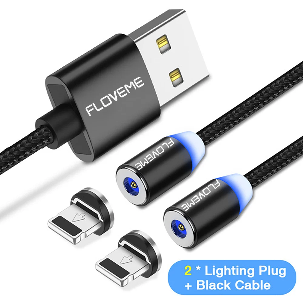 for two iphone FLOVEME USB кабель 2 в 1 Магнитный кабель Быстрая зарядка магнитное зарядное устройство Micro USB C Lightnin для One Plus 6 5t для iPhone X XS - Цвет: for two iphone