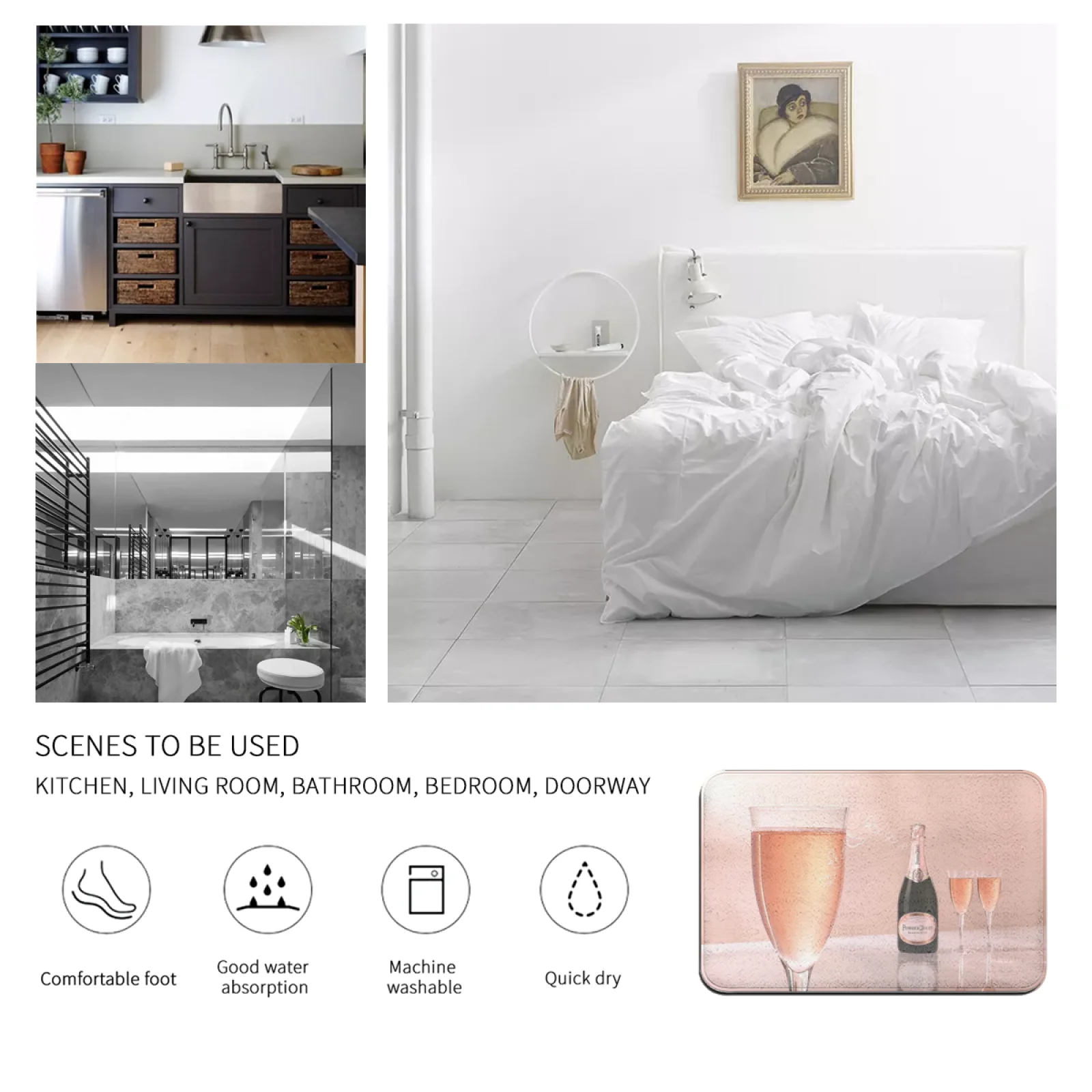 

3D Perrierjouet Champagne Pattern Floor Mat, Porch Kitchen Door Mat, Matt Non-slip Mat, Odorless And Durableperdp04