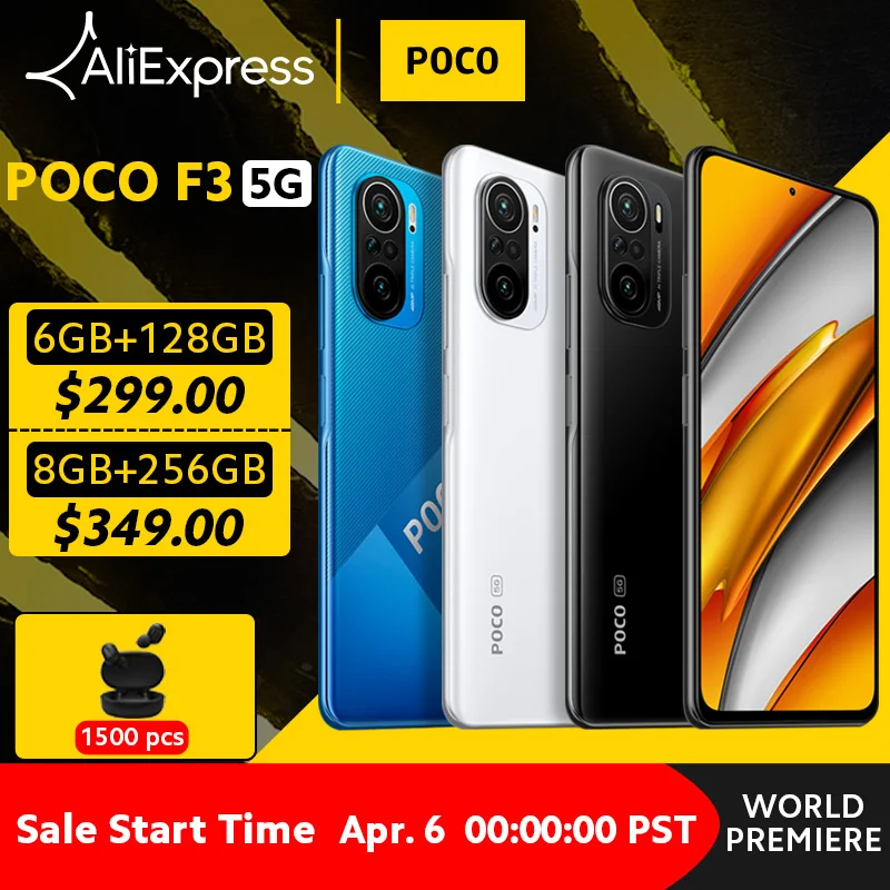 [World Premiere In Stock] Global Version POCO F3 5G Smartphone Snapdragon 870 Octa Core 128GB/256GB 6.67"120Hz E4 AMOLED Display