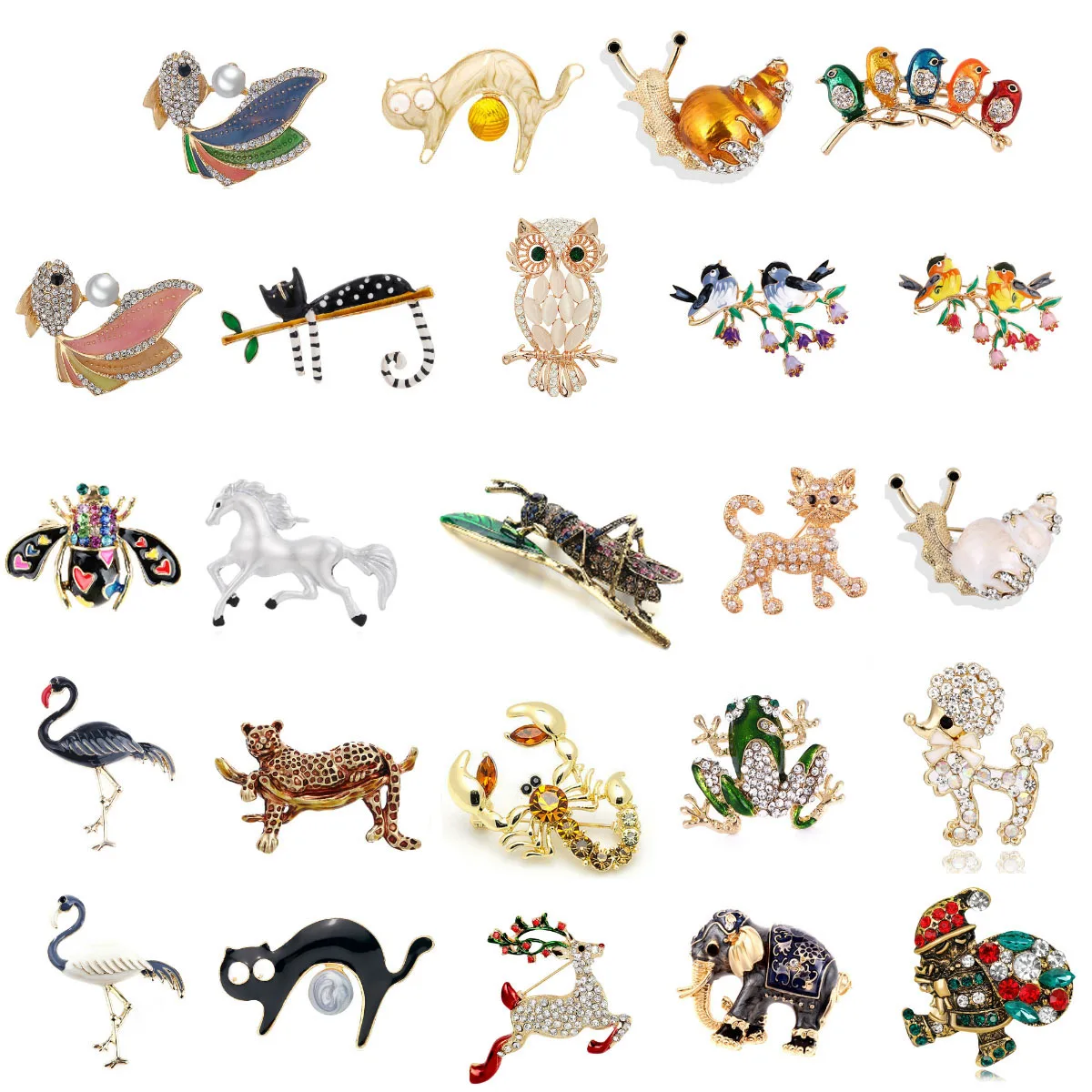 Броши-слоны Женские винтажные в виде Кузнечика рыбы лошади птицы кота фламинго |