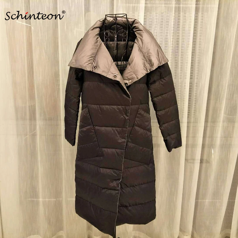Женский Двухсторонний пуховик Schinteon ультралегкий двусторонний длинный на 90%