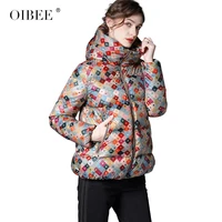 oibee europe pyrene printed down jacket women 2020 autumn and winter womens new casual hooded thick warm jacket