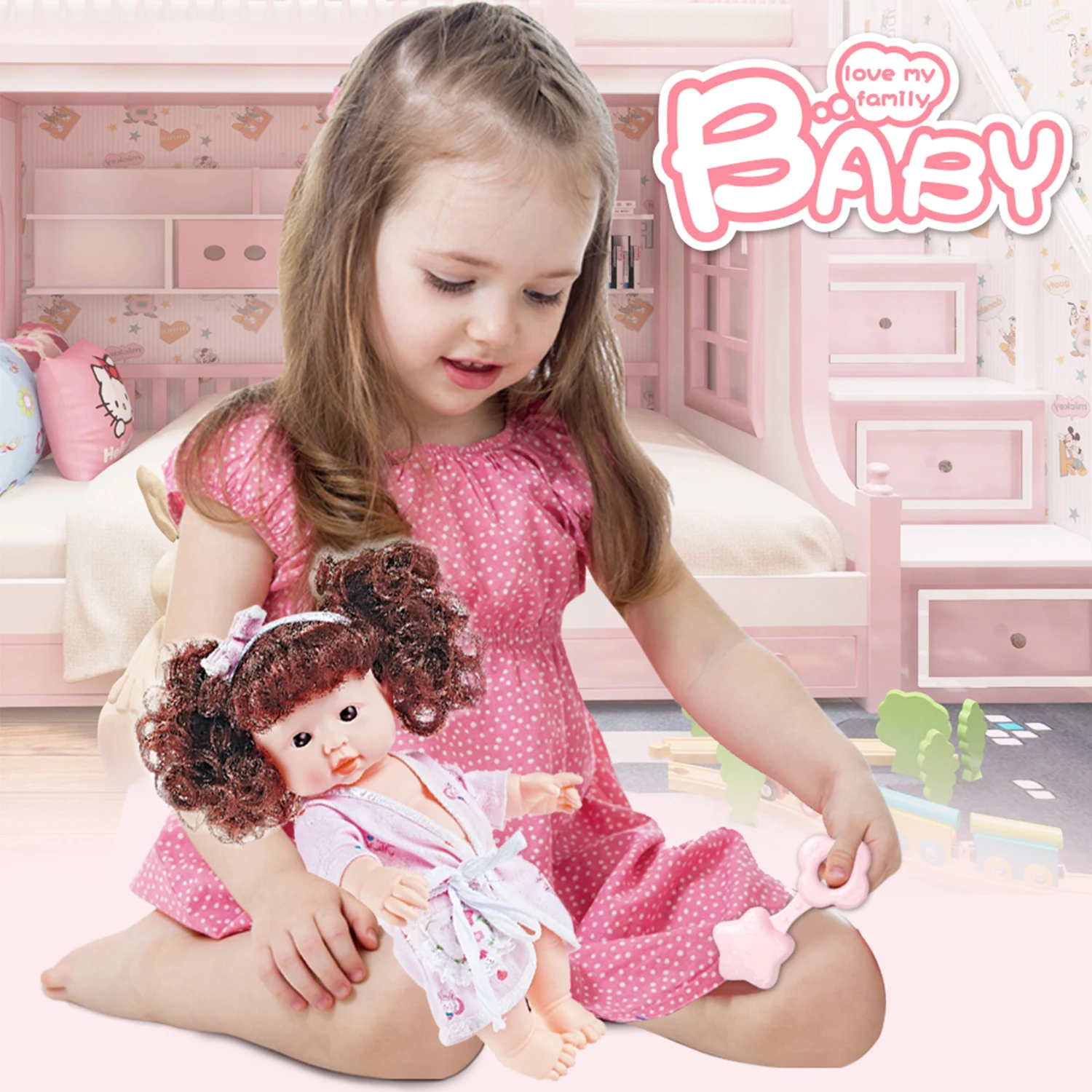 

12 inch Lifelike long Hair Bebe Reborn Doll 12 Sounds Toys Kids Waterproof Education Soft Doll Toys FOR Girls