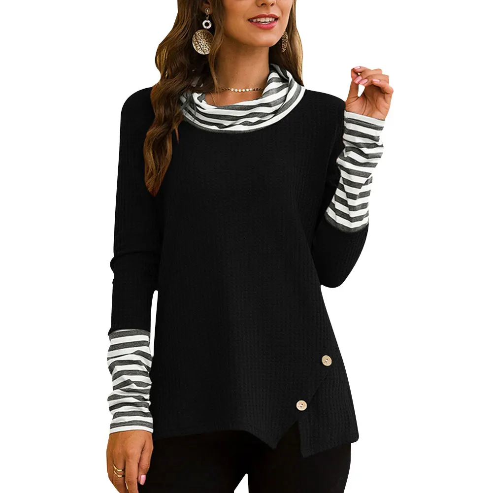 Женская Полосатая Лоскутная Толстовка с длинными рукавами водолазка Осенние