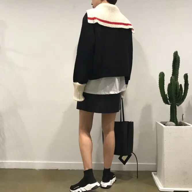 2019 осенне-зимний кардиган контрастного цвета женский короткий свитер пальто