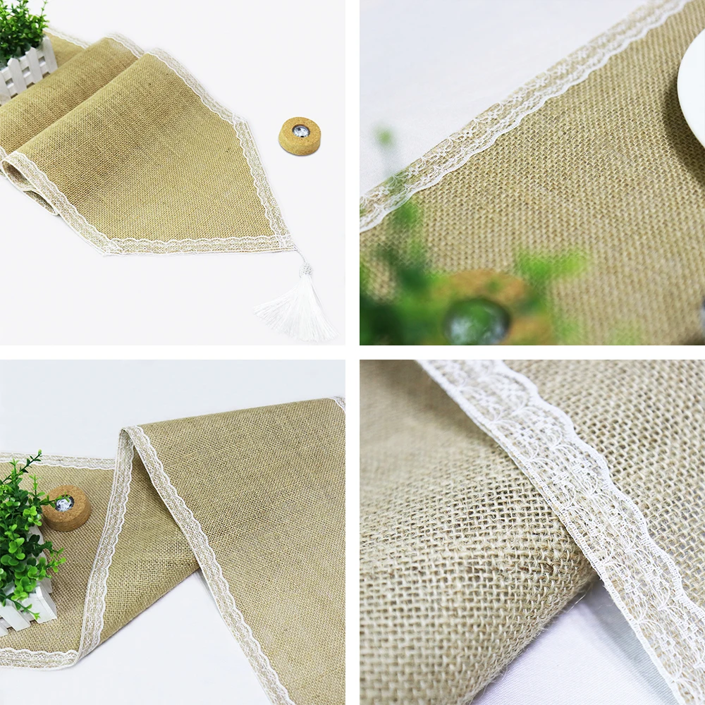 1 шт. джутовых шнурков кружево настольная дорожка из Мешковины Джутовая скатерти