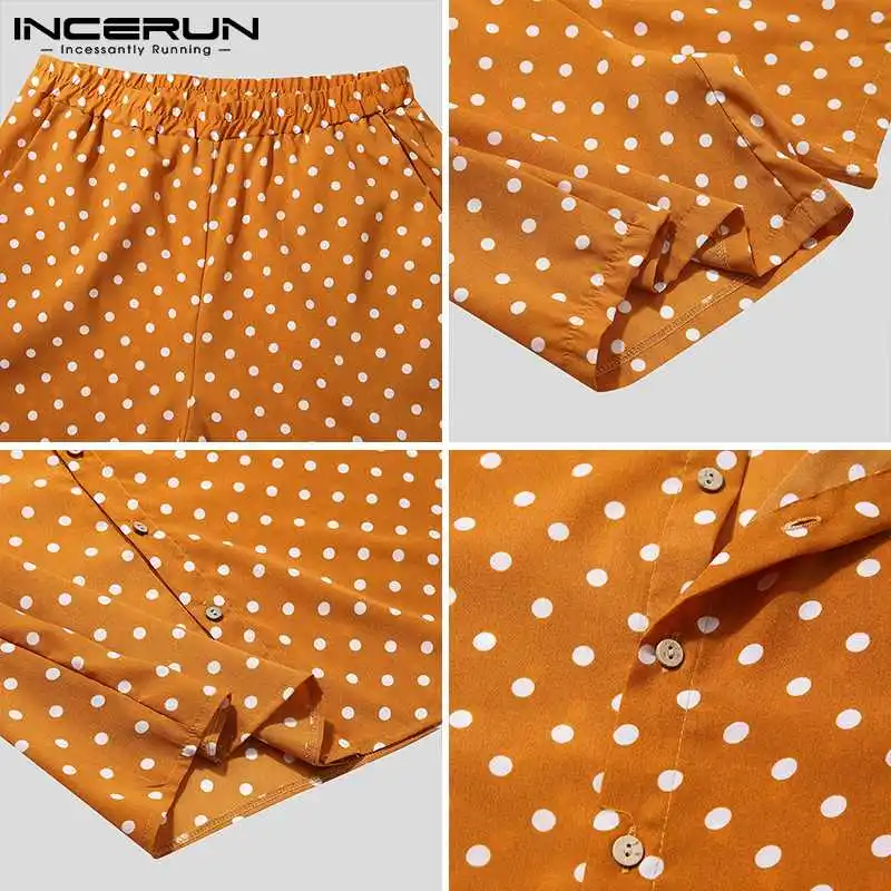 

2021 Fashion Men Sets Polka Dot Print Streetwear Lapel Short Sleeve Shirt Beach Shorts Men Hawaiian Suits 2 Pieces S-3XL INCERUN