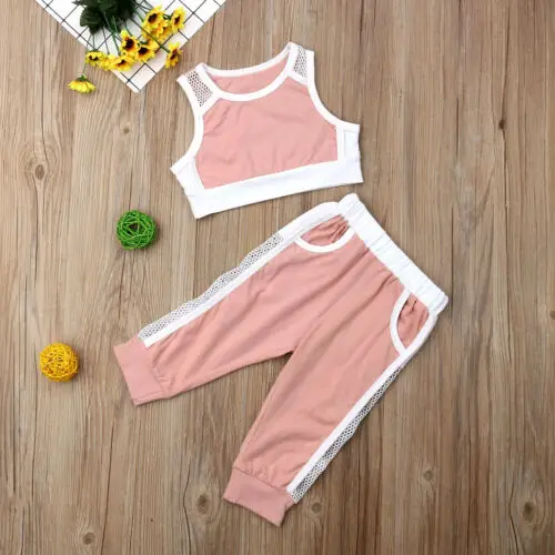 

Summer Toddler Girls Clothes Sets Pink Sports Vest Tank Tops+Long Pants Outfits Set Tracksuit