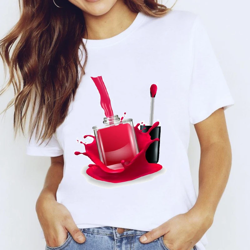 

Watercolor Mujer Camisetas Fingernail Nail Art Clothing Print Lady Graphic Women's street loose T-shirt Female aesthetic Tee Top