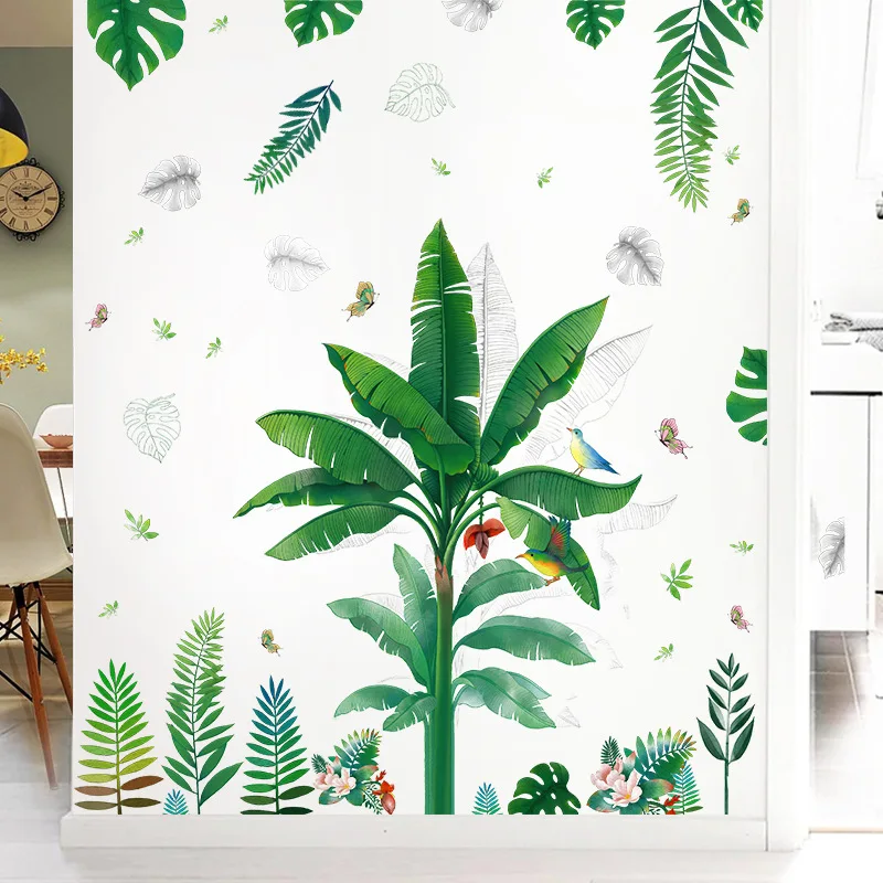 

Большие тропические зеленые листья растения наклейки на стену крыльцо спальня фон украшение съемные ПВХ Настенные Базовые наклейки