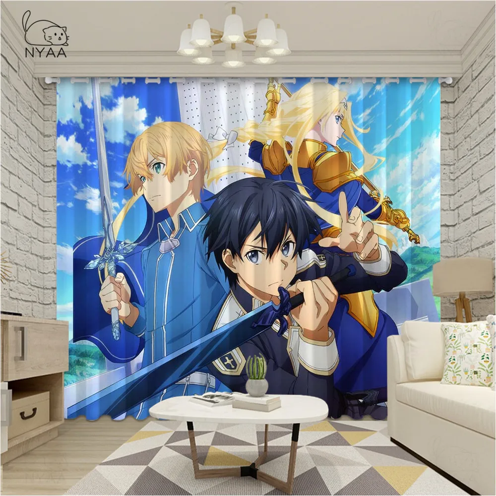 

NYAA Anime Sword Art Online Window Curtains Blackout Fabric Drapes Thermal Insulated Living Bedroom Home Decor Micro Shading