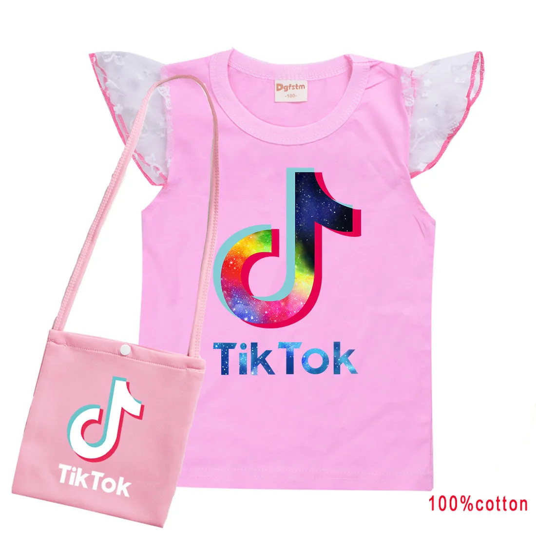 Хлопковая футболка с коротким рукавом и сумка для девочек | Детская одежда обувь