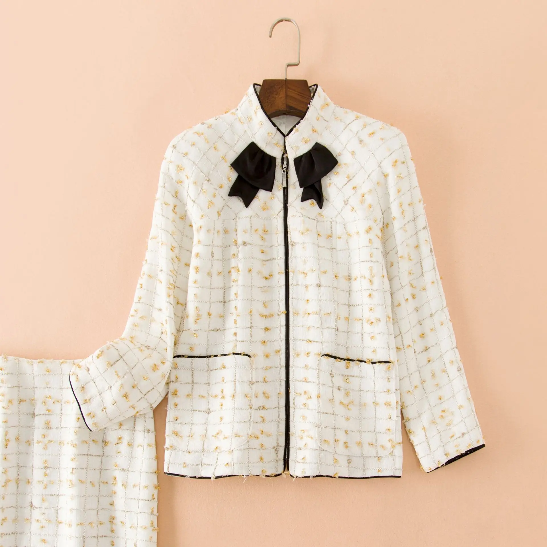 KoHuiJoo женский костюм из двух предметов Женская клетчатая твидовая куртка на