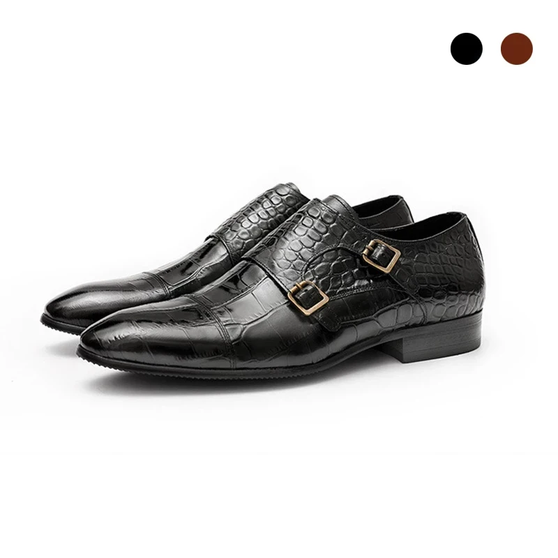 

Double Monk Style Black Bridegroom Best Man Shoes Genuine Leather Designer Handmade Leather Dress Shoes for Men