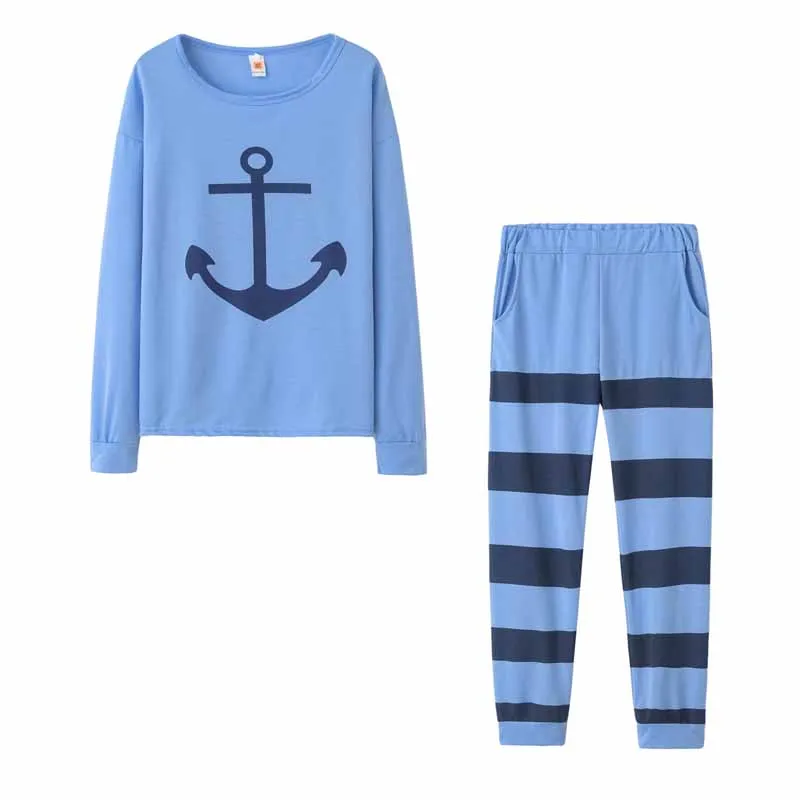 Осенний костюм для отдыха из двух предметов с О-образным вырезом пуловеры и брюки