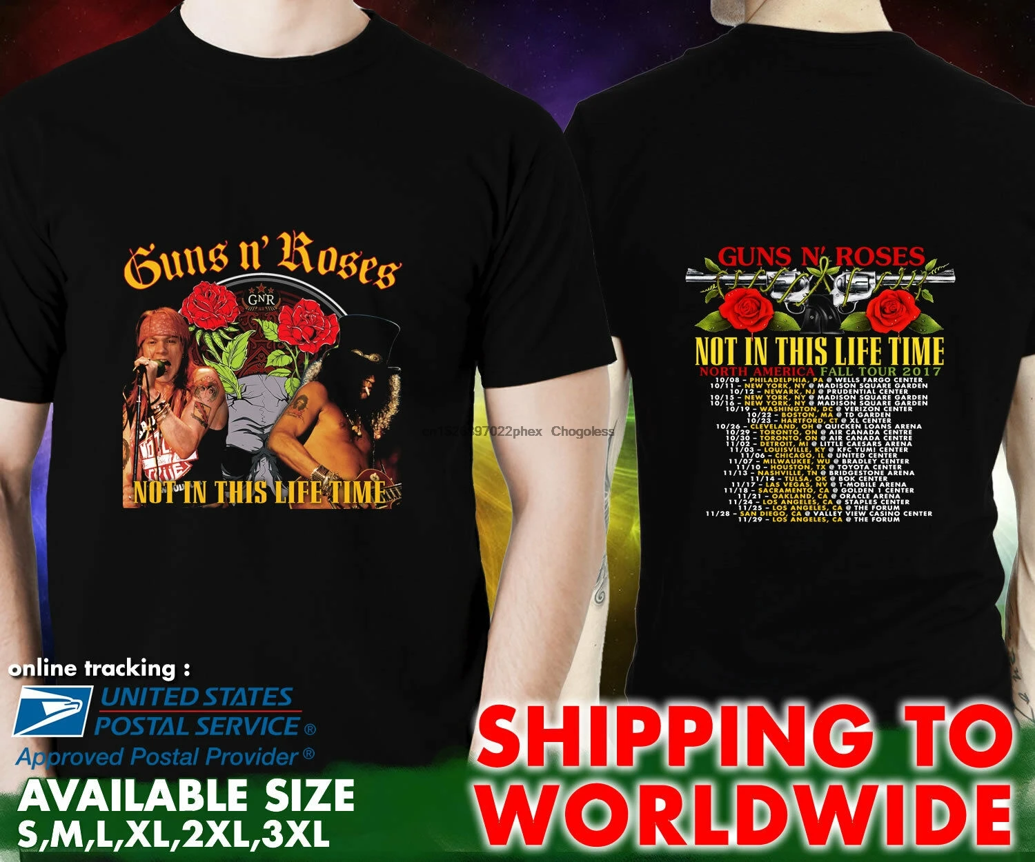 Черная футболка GNR Guns N Roses Not In This Life Time Fall Tour Date 2017 | Мужская одежда