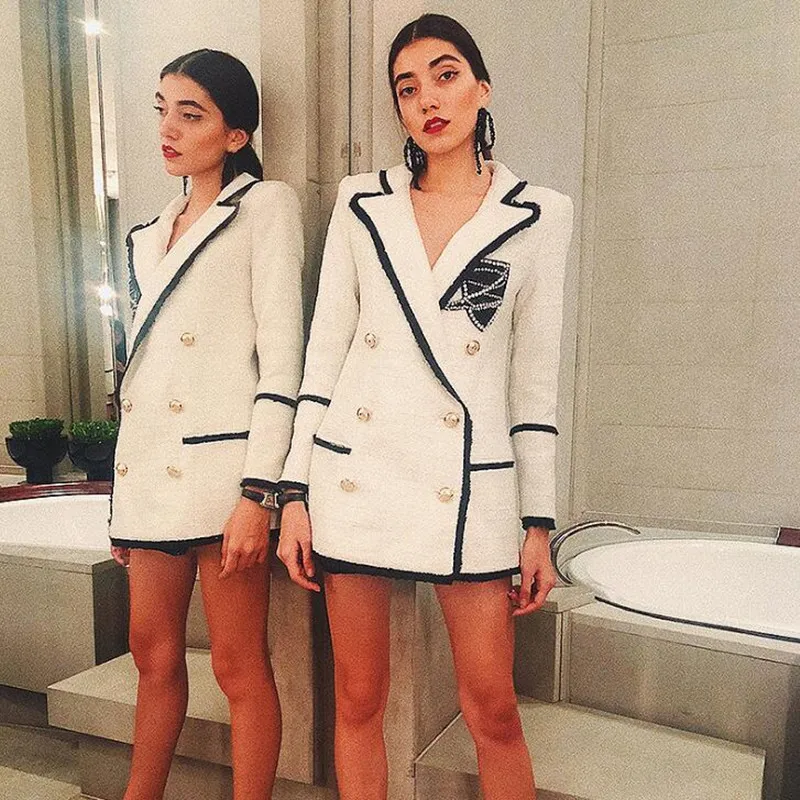 Женский твидовый пиджак элегантный длинный шерстяной дизайнерский подиумный