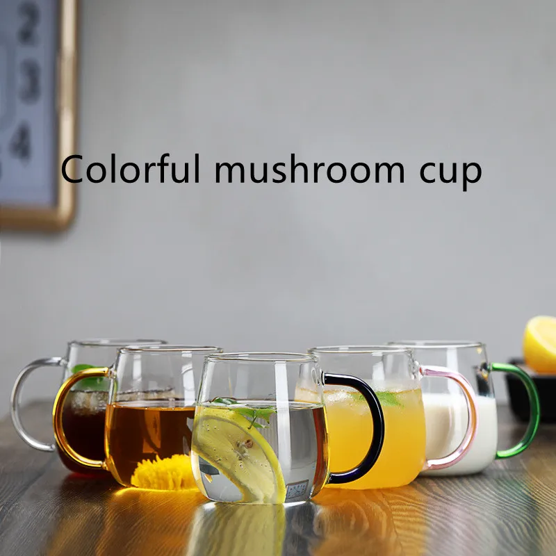 

Glass water cup simple home office glass cup lovely mushroom cup with cover men and women with coffee cup glass cup set