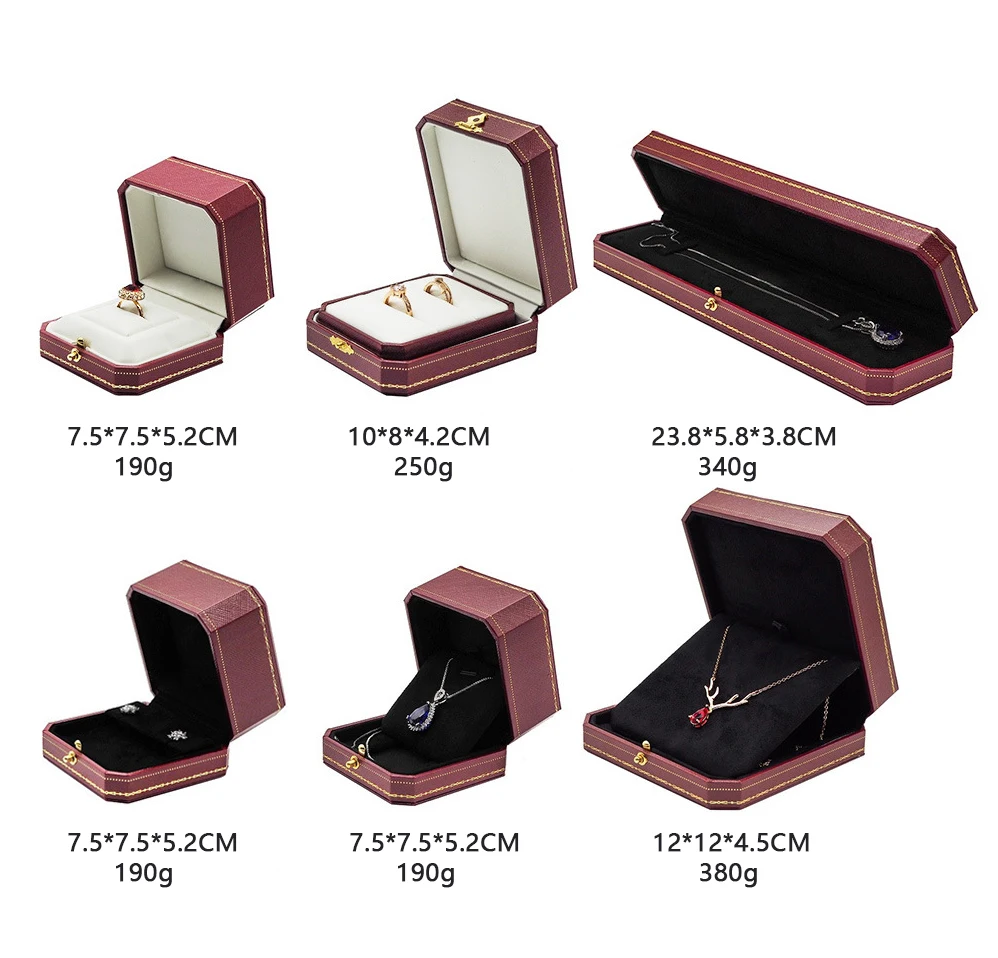 Red jewellery wedding ring box Luxury jewelry gift packaging organizer necklace earring holder Octagon Bracelet package