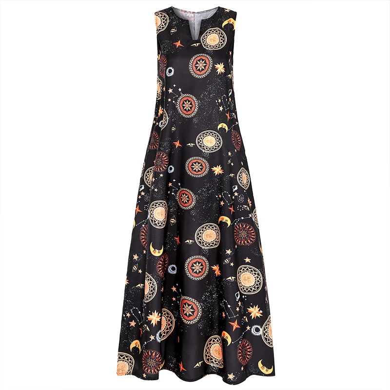 

Women Dress Long Summer Sukienki Printed Vintage Maxi Dress Elegant Sleeveless Party Women's Dresses Robe Femme Vestidos