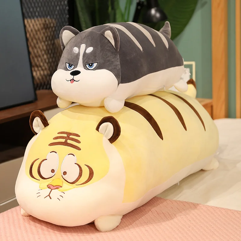 

40-100cm Fierce Tiger Strip Pillow Mollusk Husky Dog Doll Baby Toy Girl Sleeping Lying Pillow Home Sofa Cushion