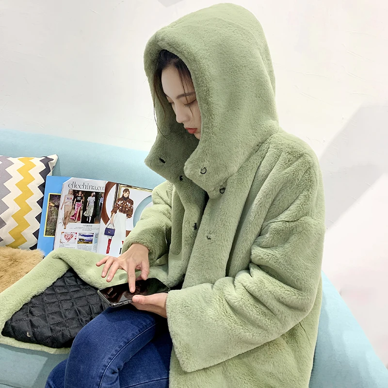 Новая имитация норки шуба женская длинная секция свободная Толстая теплая меха