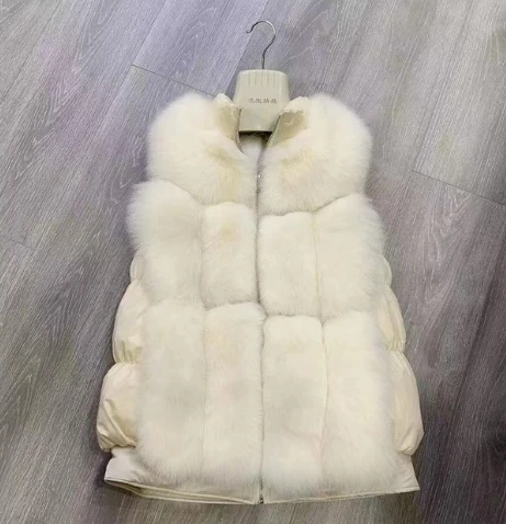 beige QIUCHEN PJ19080 новое поступление пуховый жилет с натуральным лисьим мехом женский зимний жилет высокого качества модный режим - Цвет: beige