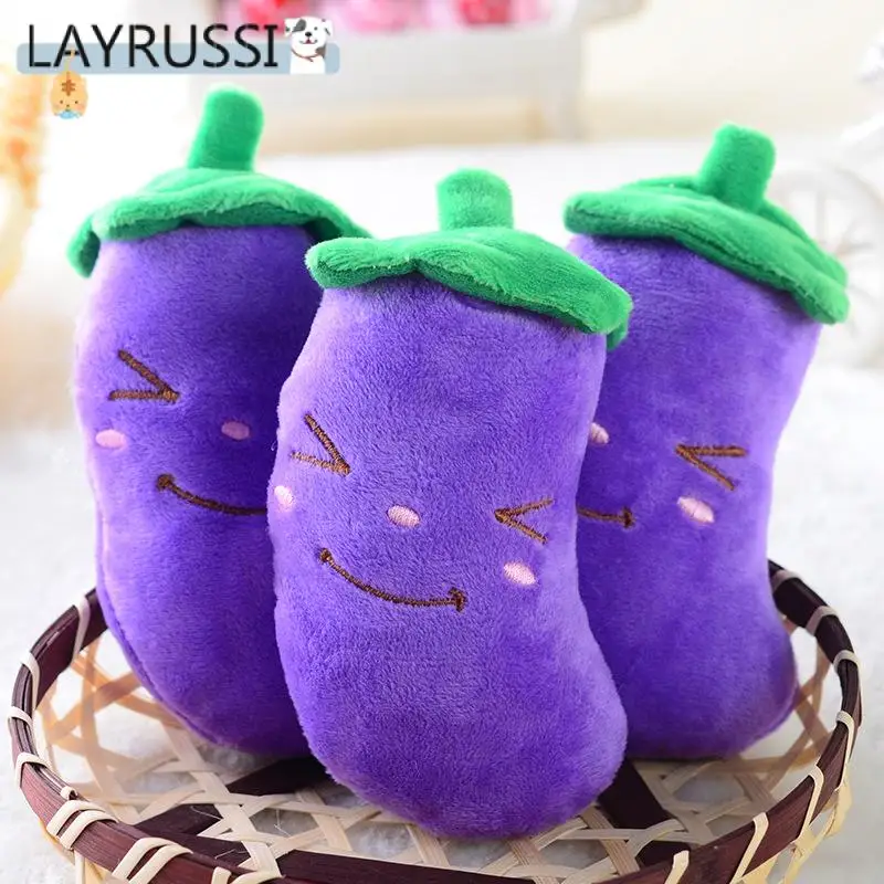 

LAYRUSSI, 1 шт., игрушки для жевания со звуком для щенков и собак, набивные овощи, пищащие игрушки для домашних животных, кошки, баклажаны, плюшева...