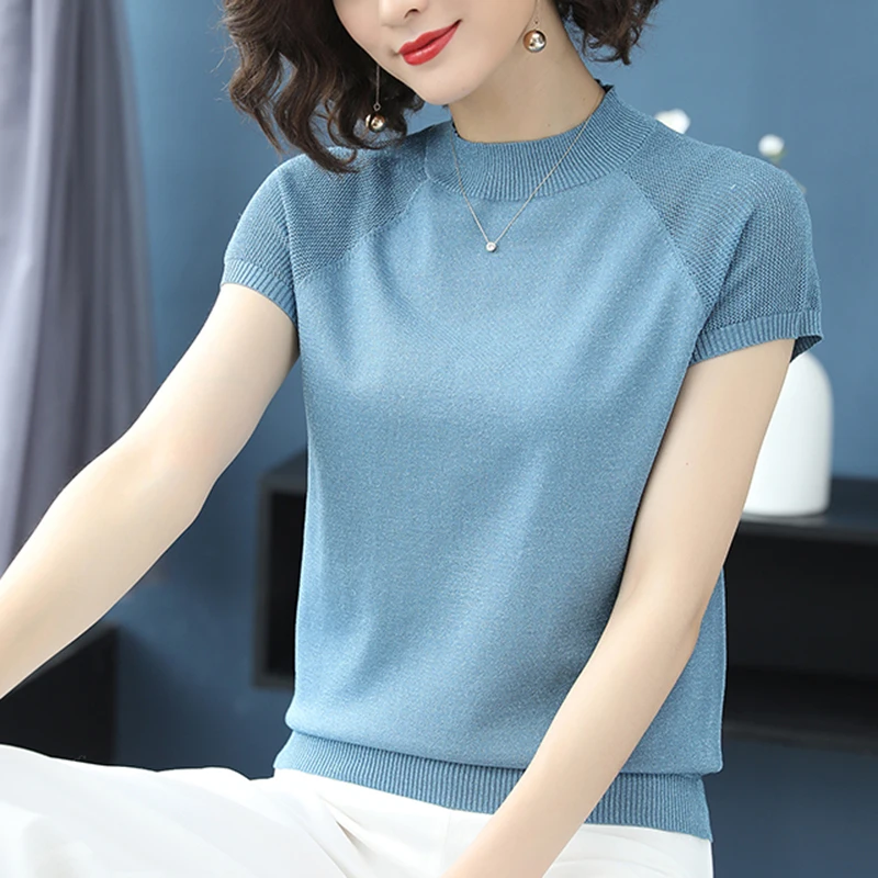 Shintimes женская футболка одежда вязаный свитер ажурная женский летний топ Женская