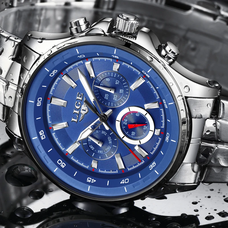 LIGE мужские часы водонепроницаемые Лидирующий бренд Роскошные Кварцевые